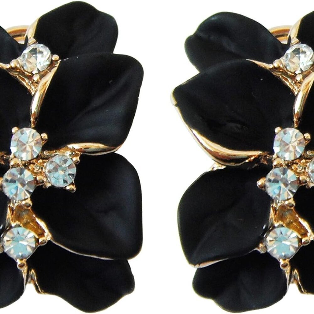 18k Gold Plated Crystal Enamel Flower Hoop Earrings for Women Gift